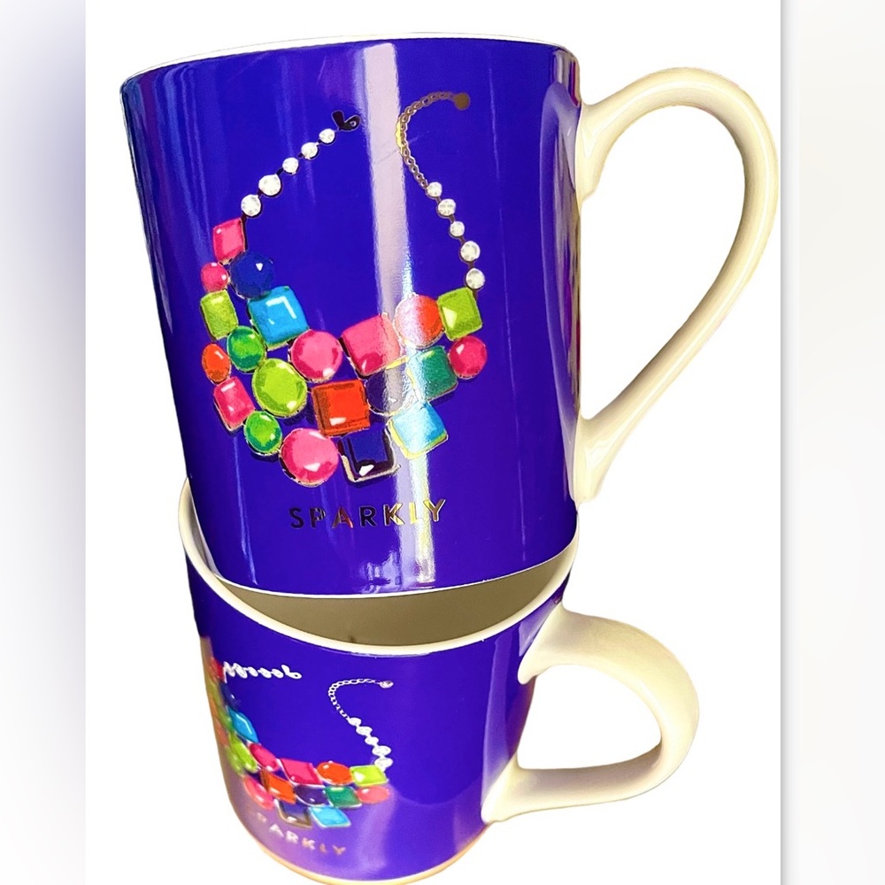 kate spade x Lenox Pair of “Things we Love” Sparkly Gems Necklace Mugs 10 oz